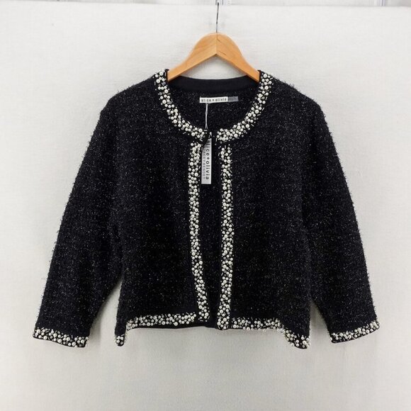 Alice + Olivia Sweaters - Alice And Olivia Akira Embellished Textured Cardigan Black L
